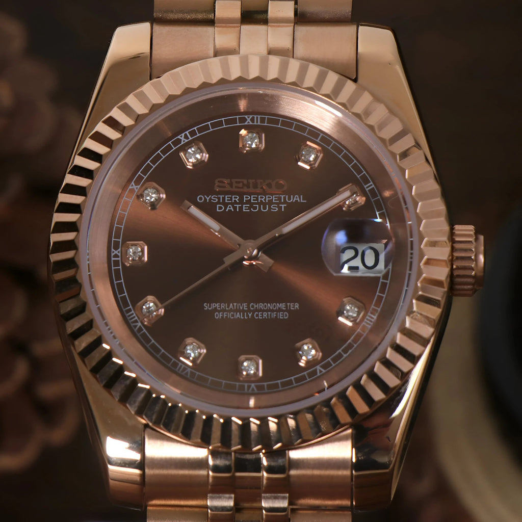 Seiko Mod Datejust – Rose Gold “Chocolate Diamond” Jubilee Automatic