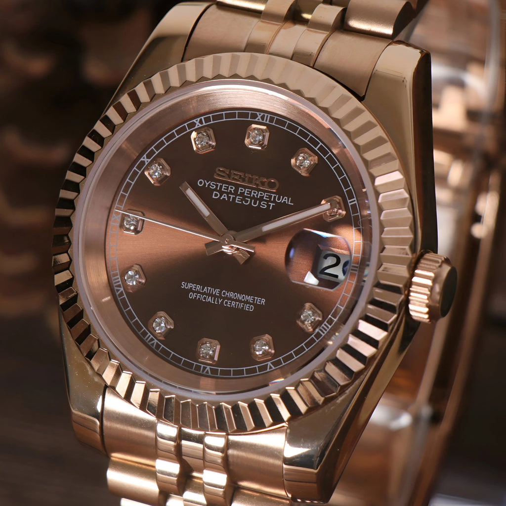 Seiko Mod Datejust – Rose Gold “Chocolate Diamond” Jubilee Automatic