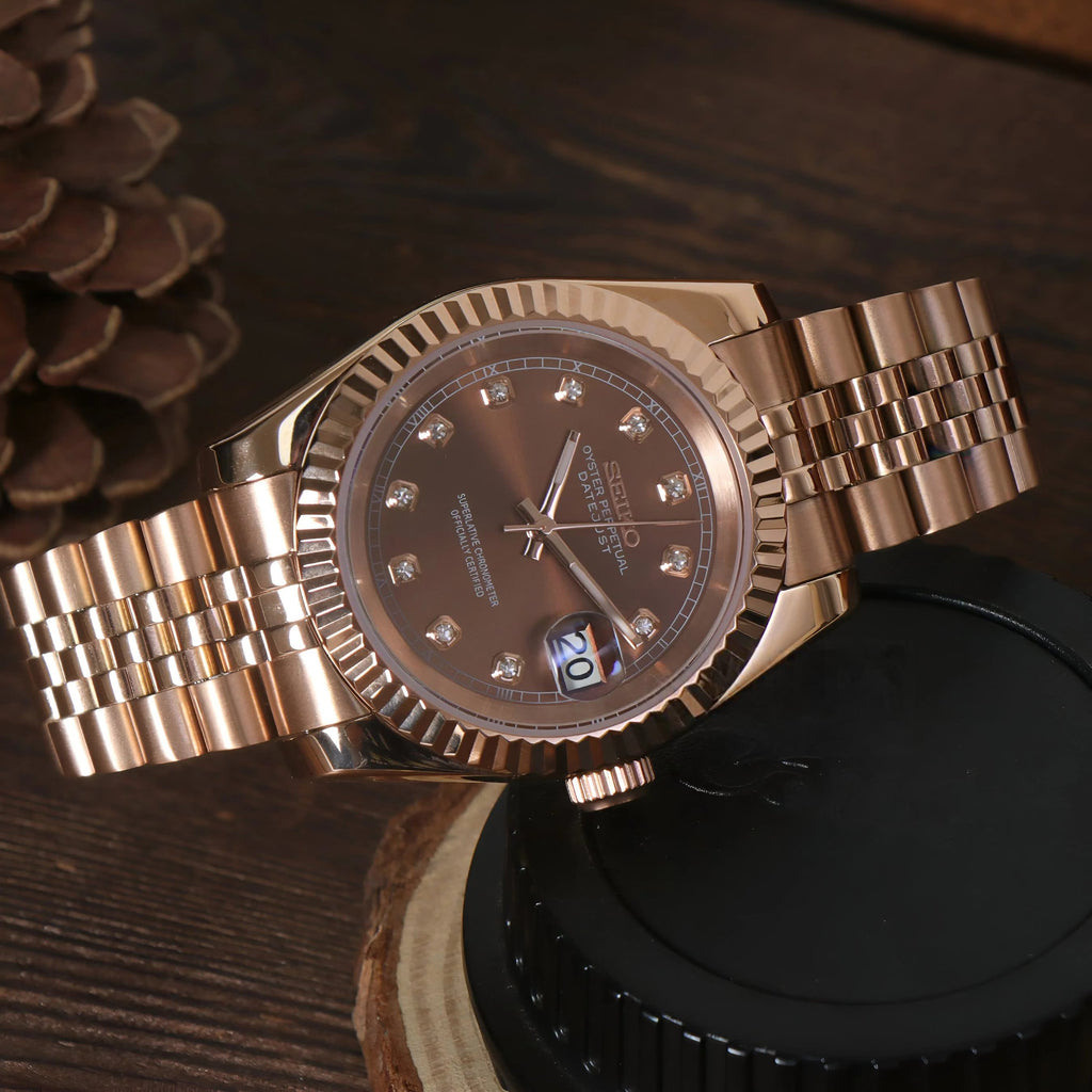 Seiko Mod Datejust – Rose Gold “Chocolate Diamond” Jubilee Automatic