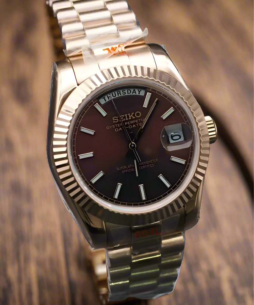 Seiko Custom Mod Oyster Perpetual Date - Rose Gold Case & Brown Dial - NH35 Auto