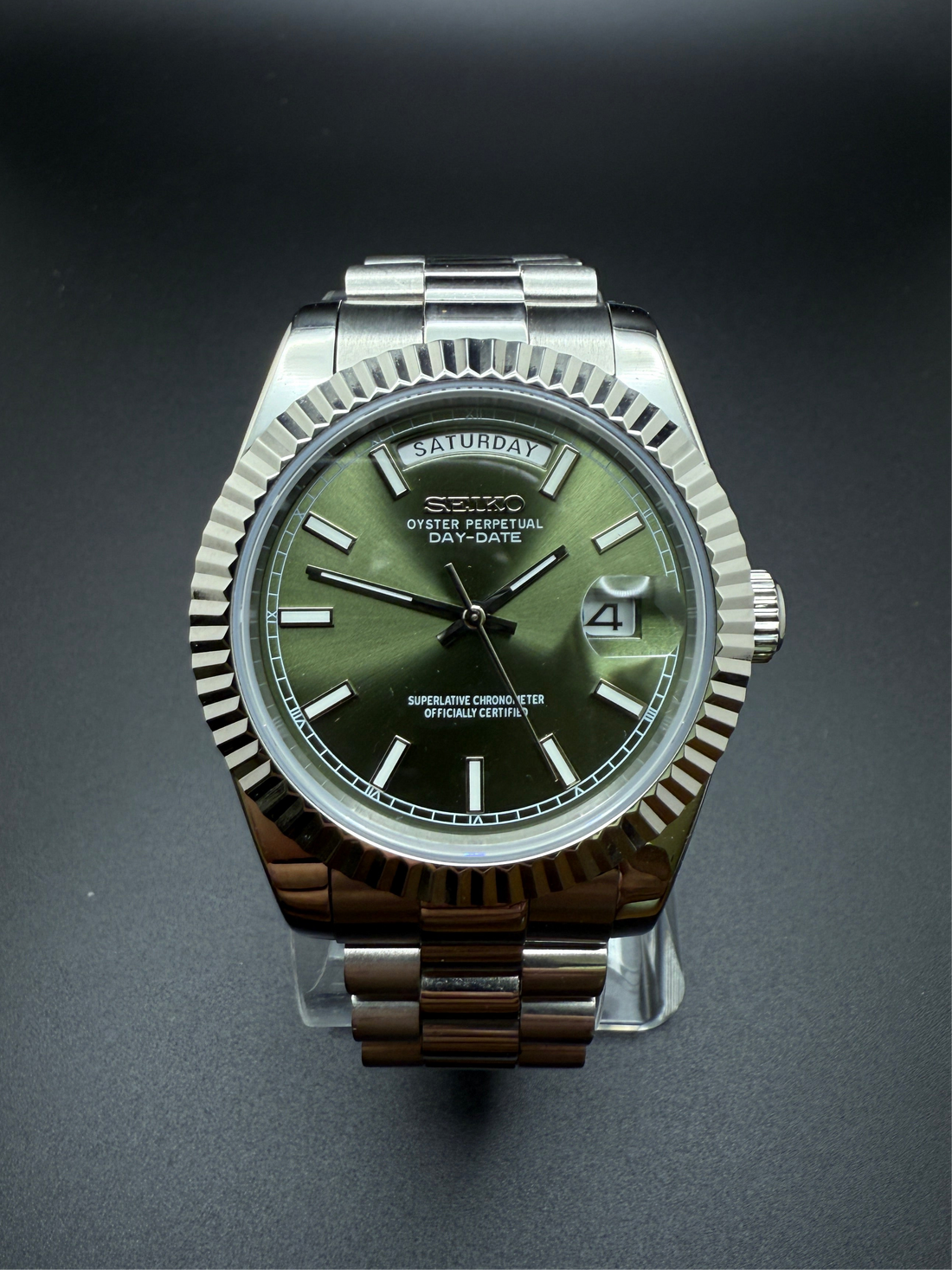 Seiko Mod Super Oyster Perpetual Green Dial Day-Date Automatic Watch