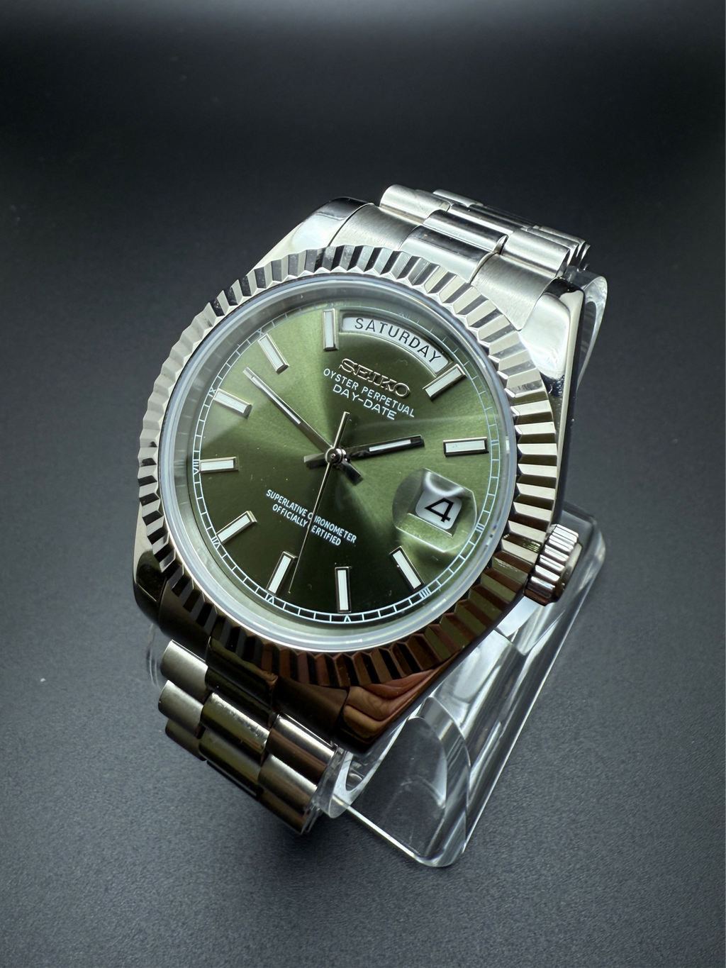 Seiko Mod Super Oyster Perpetual Green Dial Day-Date Automatic Watch