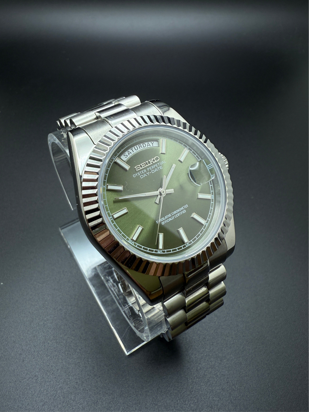 Seiko Mod Super Oyster Perpetual Green Dial Day-Date Automatic Watch